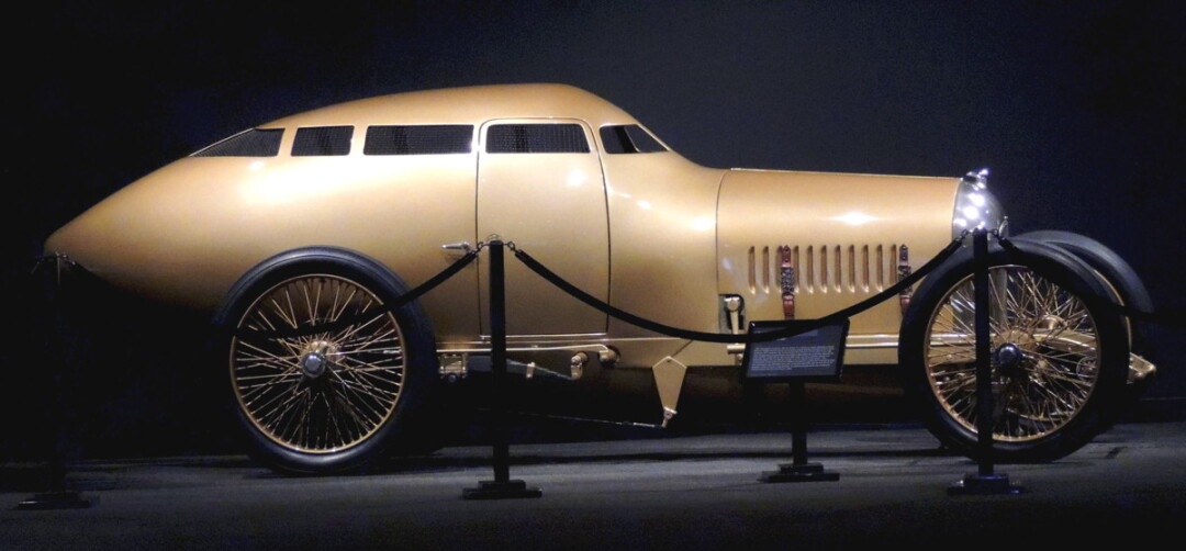 THE GOLDEN SUBMARINE.:This innovative enclosed car, built by Miller in 1917, helped him gain prominence in the racing world.