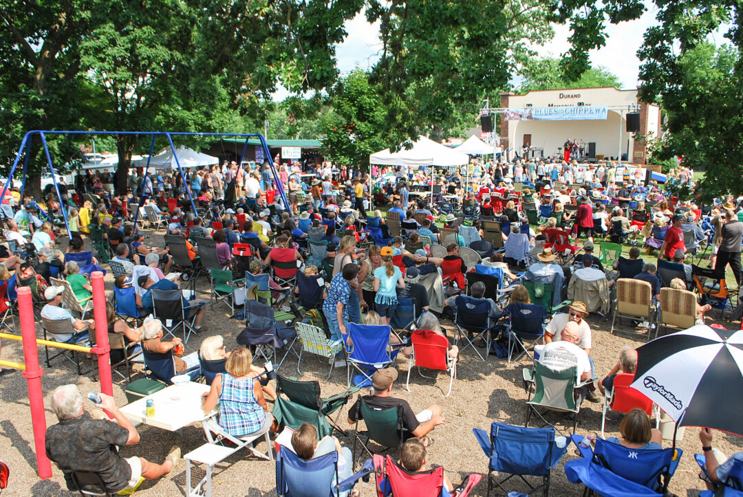 A TOWN FULL OF THE BLUES. Blues on the Chippewa 2017 filled Durand’s Memorial Park (above), as well as venues across the city’s downtown area with high caliber blues musicians August 4–6.