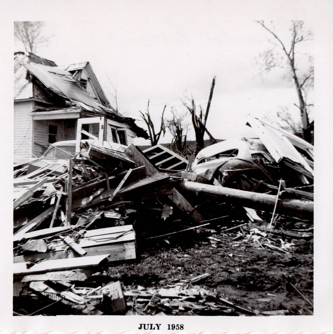 PATH OF DEVASTATION. Scores of photographs compiled in a new book, The 1958 Colfax Tornado, illustrate the devastation caused by the storm, which left 12 people dead in that Dunn County community.