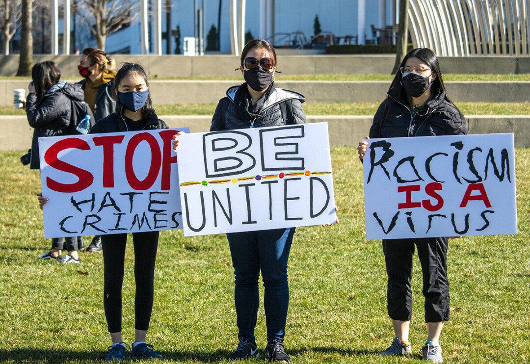 Hate crimes targeting Asian Americans nationwide have prompted demonstrations, including this one in Columnbus, Ohio, on March 20. (Photo by Paul Becker / CC BY 2.0)