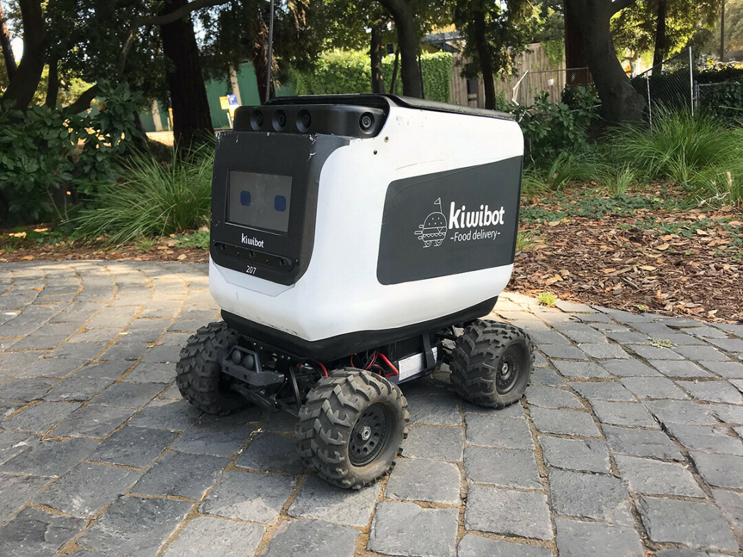 TO PROTECT AND SERVE. WELL, JUST SERVE. A Kiwibot food delivery robot like the ones that will begin operating this fall at UW-Eau Claire. (
