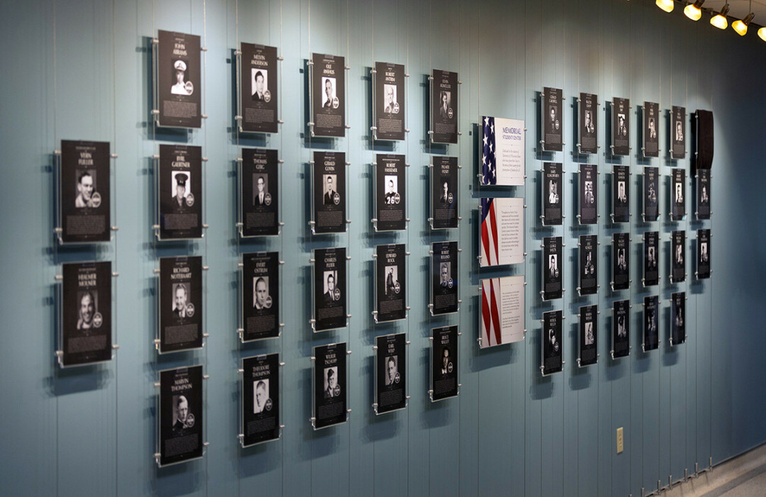 PAUSE AND REMEMBER. The UW-Stout Memorial Wall, or Hall of Heroes, is on the first floor of the Memorial Student Center.