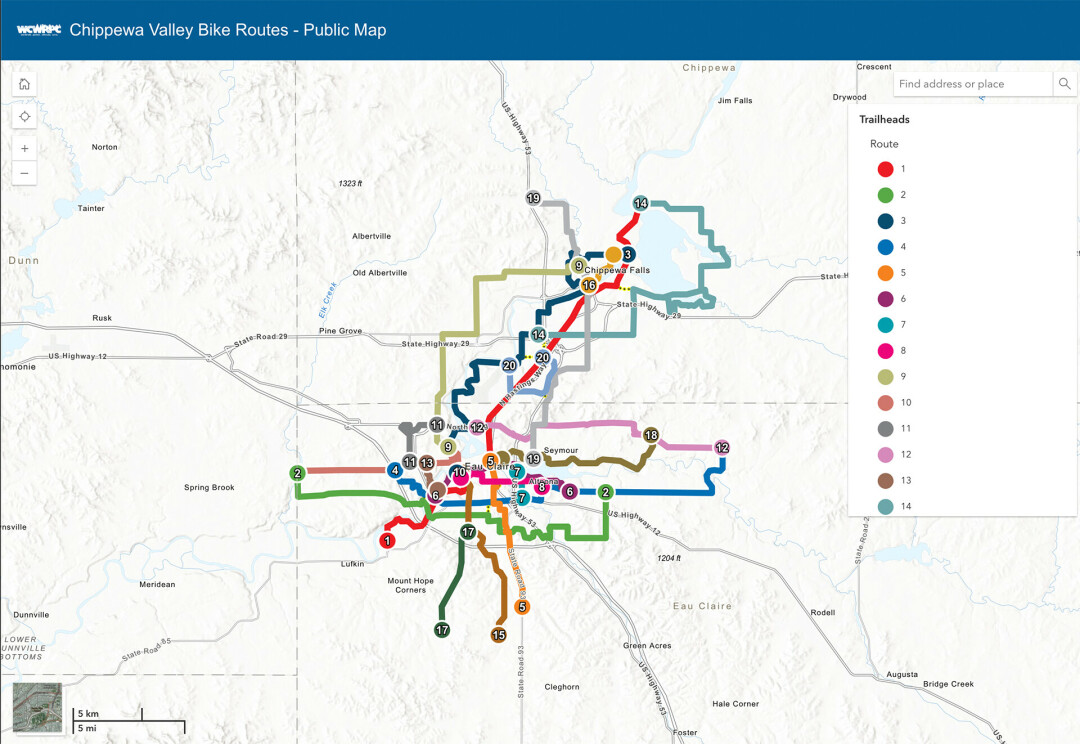 Chippewa Valley Bike Routes public map.