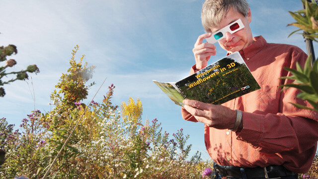 TOTALLY JUST LIKE AVATAR KIND OF! Stout professor David Tank eyes up his latest book: Wisconsin Wildflowers in 3D. It’s in three dimensions, like life.