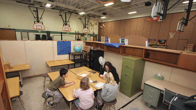 An ad hoc classroom at Sherman Elementary.