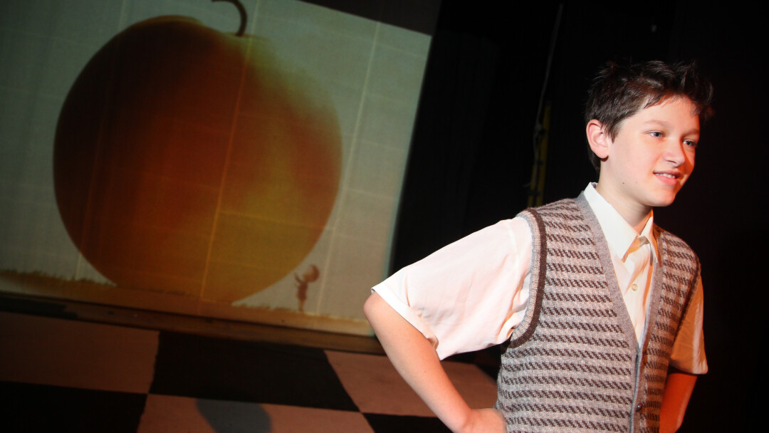 SINGIN’ IN THE SWEATER VEST. Max Sperry stars as James in James and the Giant Peach.