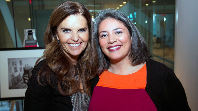 FAMOUS FACE. Eau Claire City Councilwoman Catherine Emmanuelle, right, and journalist Maria Shriver at the launch of the Shriver Report.