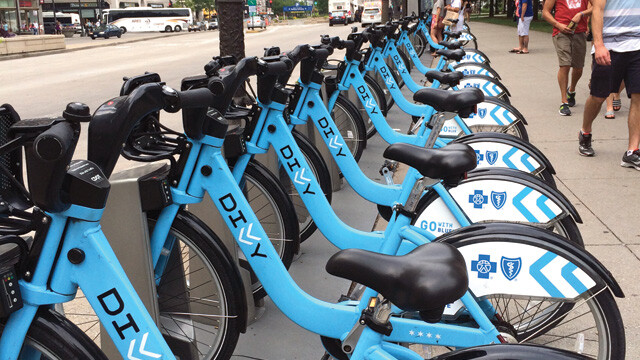 WHEELS DOWN! An Eau Claire City Council member wants the city to explore creating a bikeshare program like this one in Chicago, where a $75 fee gives members unlimited 30-minute rides on these nifty blue bikes.