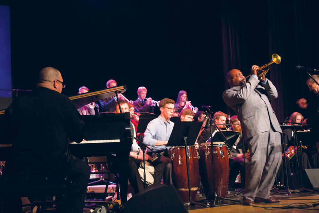 ONE OF LAST YEAR’S HEADLINERS, TRUMPETER TERELL STAFFORD, PERFORMS WITH A UWEC ENSEMBLE.