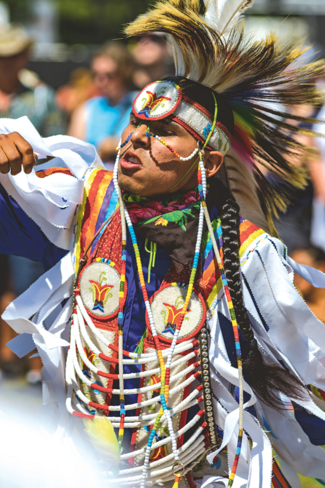 ECLECTIC FEST. Among the many performances to be seen at the Eaux Claires Music & Arts Festival (Aug. 12-13) were several pop-up shows by the Midnite Express singers of Keshena, Wis., who were accompanied by traditional Native American dancers.