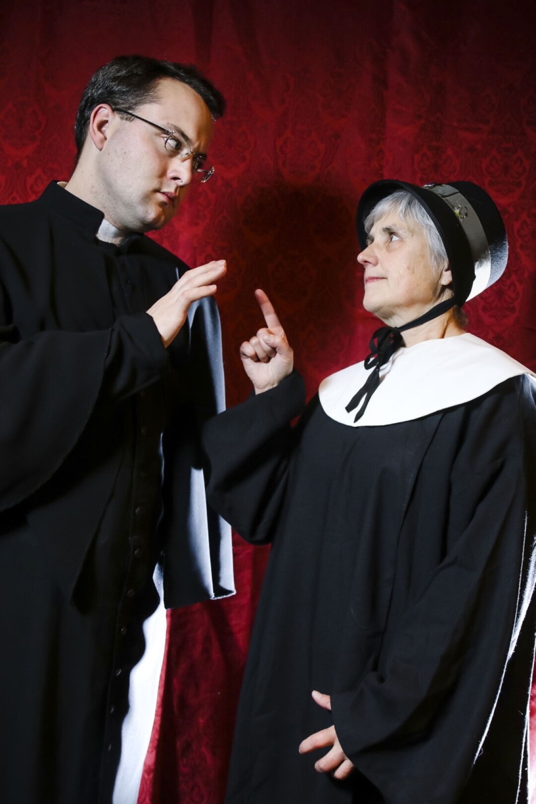 “i’ll take nun of this!” Tim Carter (left) and Deb Brown star as Father Flynn and Sister Aloysius in the Chippewa Valley Theatre Guild’s production of Doubt: A Parable, which will be staged in January.