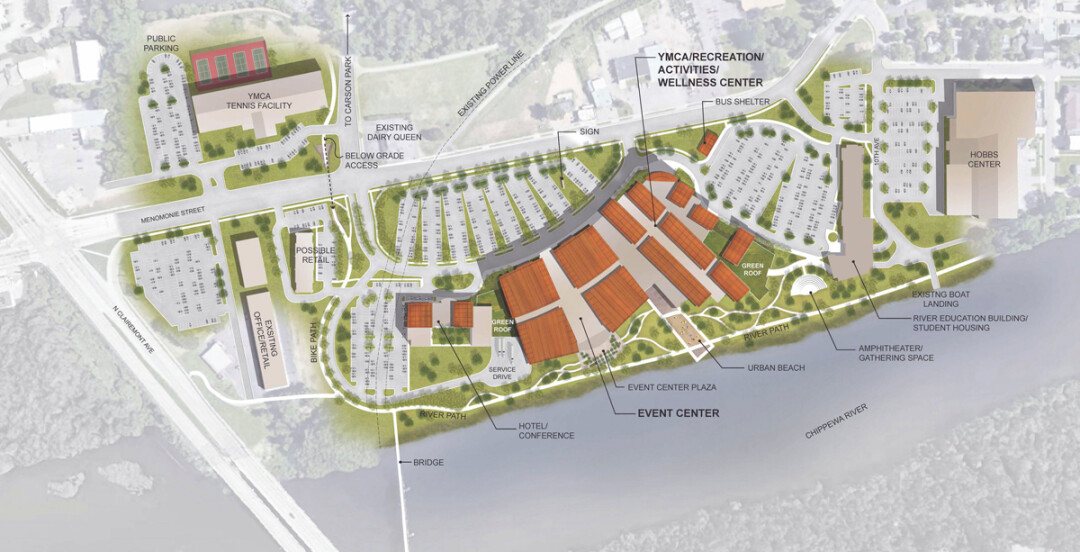 FIRST LOOK. This rendering by Ayres Associates shows the ponential site plan for the Sonnentag Event and Recreation Complex in Eau Claire.