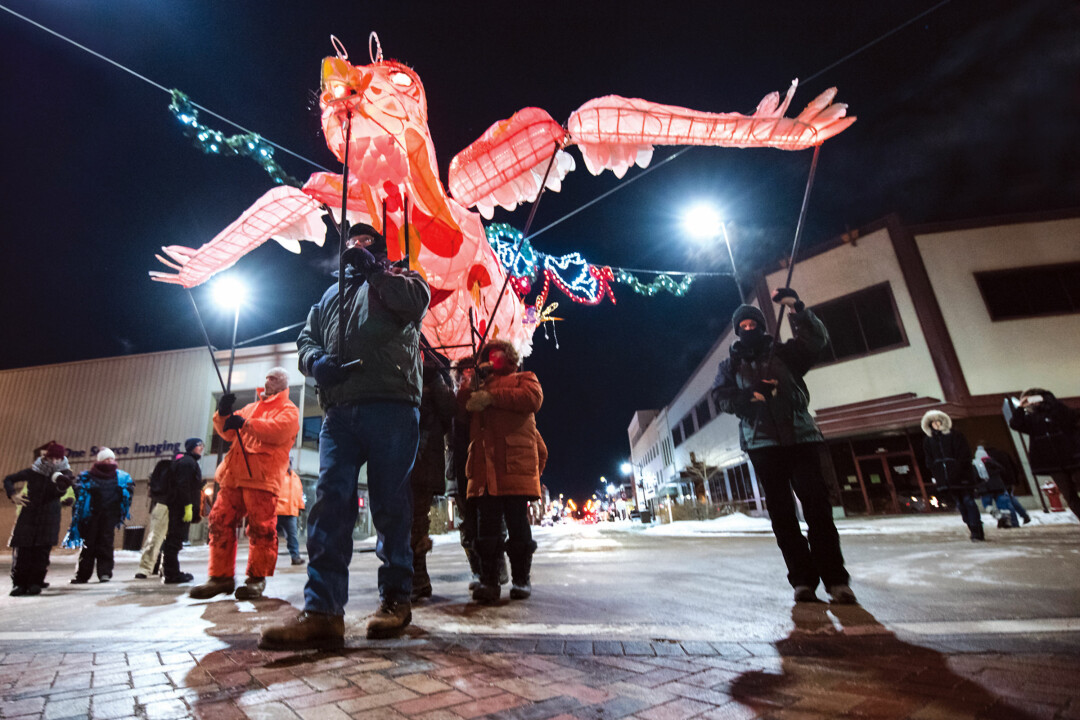 IT’S A BIRD! “Lumiere Claire,” A 16-by-18-foot lantern created by Pam Rindo, was part of last year’s New Year’s Eve parade in downtown Eau Claire.
