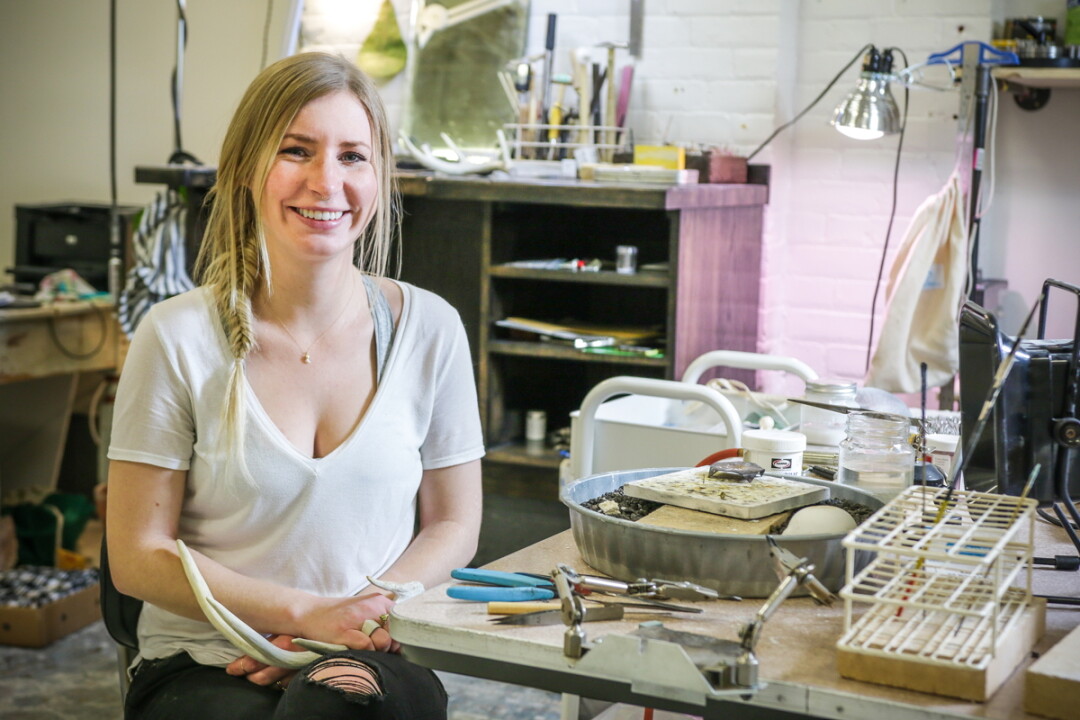 THAT’S SO METAL. UW-Stout graduate Andrea White opened her jewelry studio, Salt Collective, in Eau Claire’s Banbury Place last winter. The shop focusing on minimal designs using precious metals and ... deer antlers.