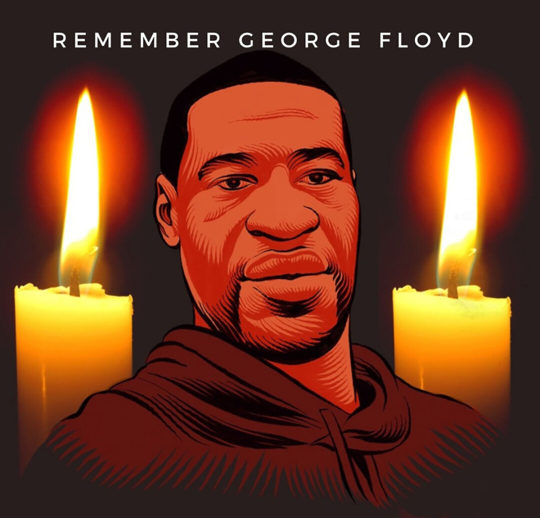 This artwork, created by Minneapolis artist Andres Guzman (@andresitoguzman) and adapted by event organizer Aja St. Germaine, is featured on the Facebook event for the George Floyd Remembrance Vigil and Community Discussion. 