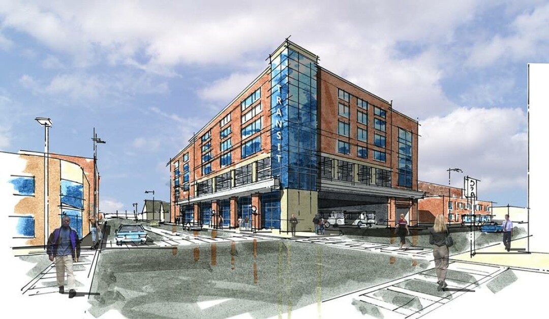 A 2018 rendering of a proposed mixed-use public transit transfer center in downtown Eau Claire. (Source: City of Eau Claire)