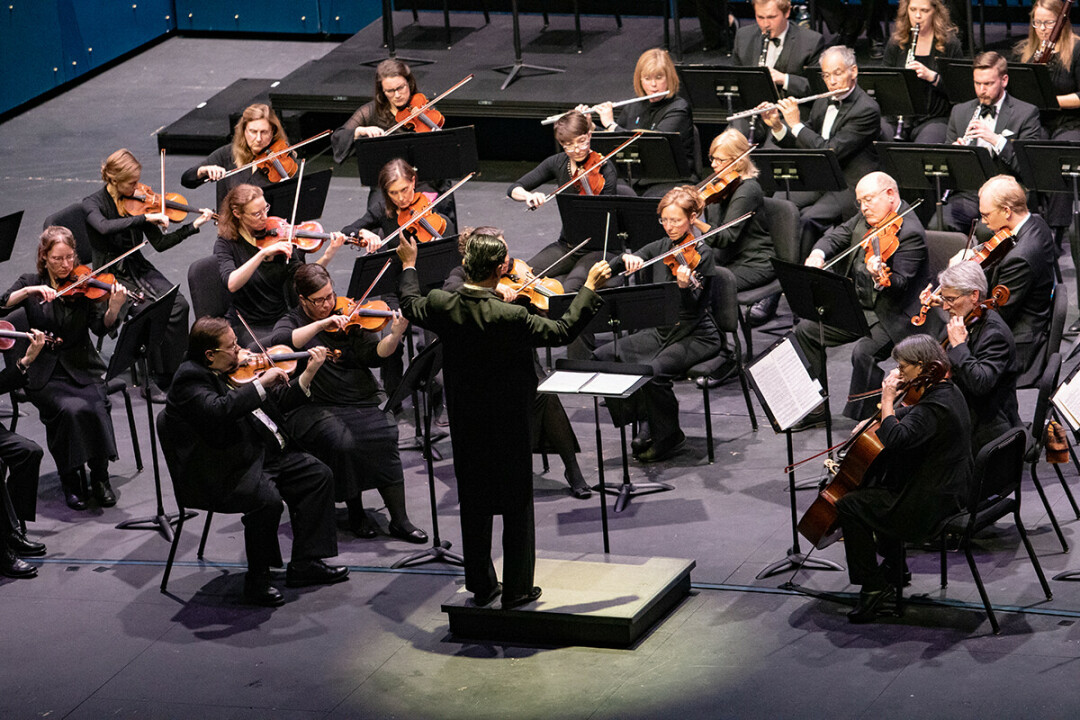 Nobu Yasuda directs the Chippewa Valley Symphony Orchestra during a 2019 concert at the Pablo Center at the Confluence.