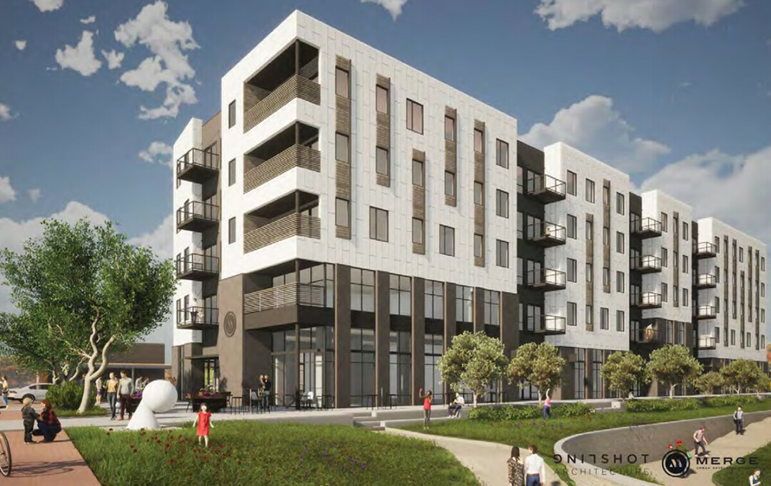An artists' rendering of the proposed Andante mixed-use development, which would be built on the so-called Railroad Lot in downtown Eau Claire. (Source: 