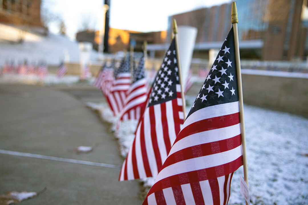 HONOR & REMEMBRANCE. Like in previous years, flags will be flown outside UW-Stout’s Memorial Student Center on Veterans Day to honor those who have died in the past year while serving their country.
