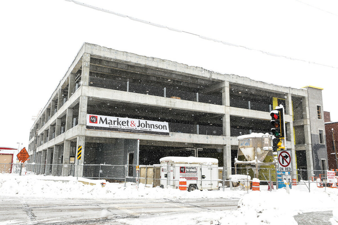 BIG PLANS.  The Transit Transfer Center under construction in Eau Claire will eventually gain three more floors.