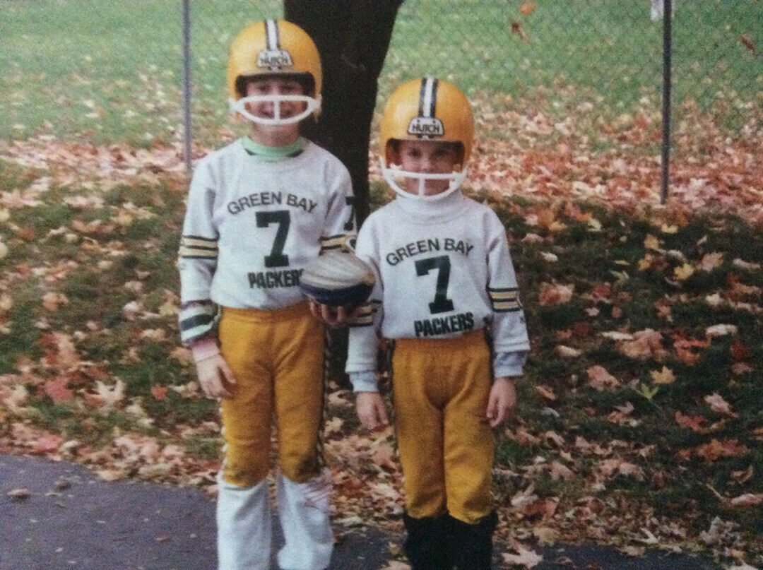 Author Matthew Mabis, right, with his brother, Joe, during the Don Majkowski era. (Photo by Ann Mabis)