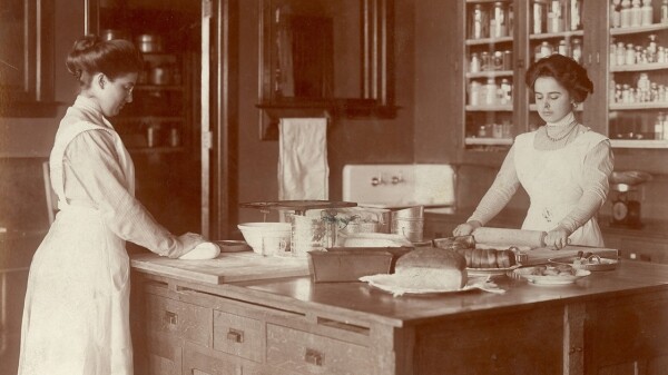 Students prepared food in a UW-Stout class in the early 1900s. Couldn't think of a funny caption for this image. Lettuce sleep on it.