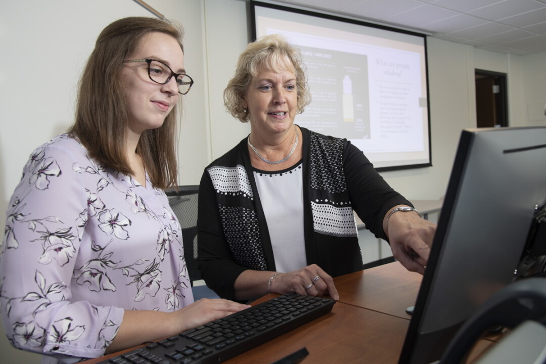 Nursing student Heidi Pardon (left) and her faculty mentor, Dr. Diane Marcyjanik, have created a presentation they plan to share with teens about the dangers of vaping.
